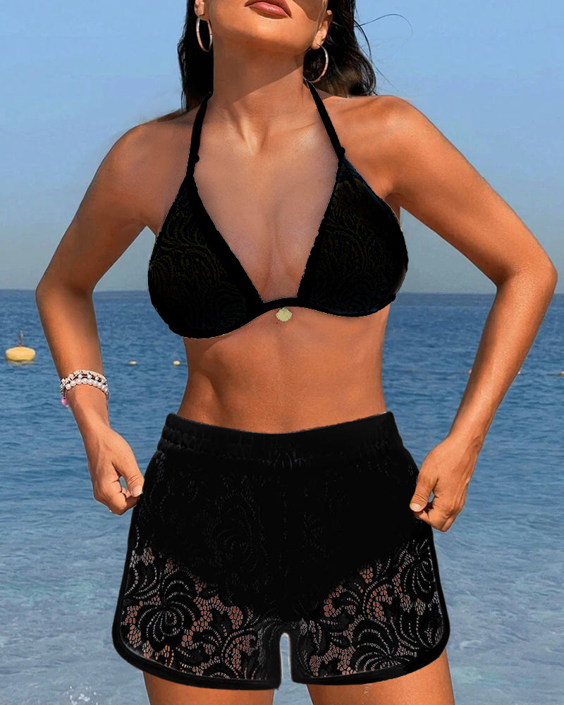 Emily | Elegant Plain Lace Bikini Set