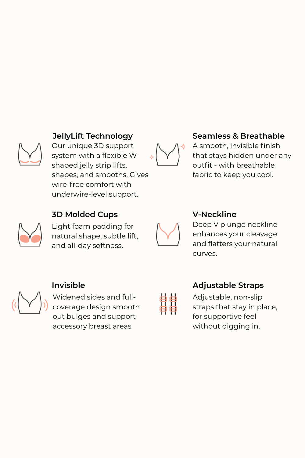 Seamless Soft V-Neck Wireless Full Support Jelly Bra