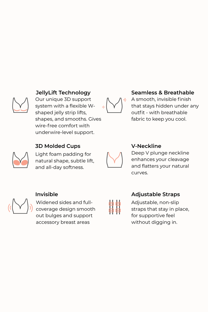 Seamless Soft V-Neck Wireless Full Support Jelly Bra