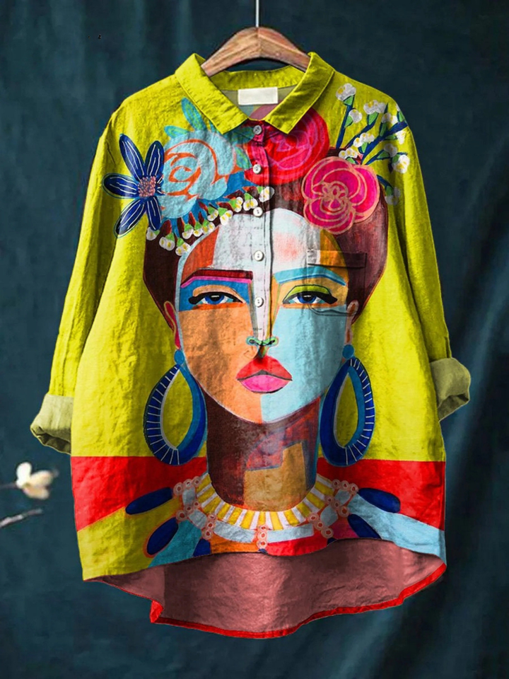 Eugen | Oil Painting Freda Portrait Art Printed Women's Casual Shirt