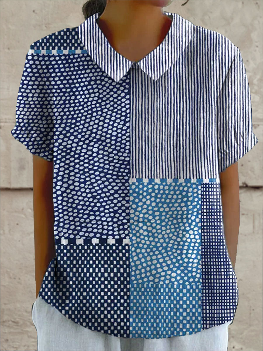 Ella | Blue Patchwork Blouse