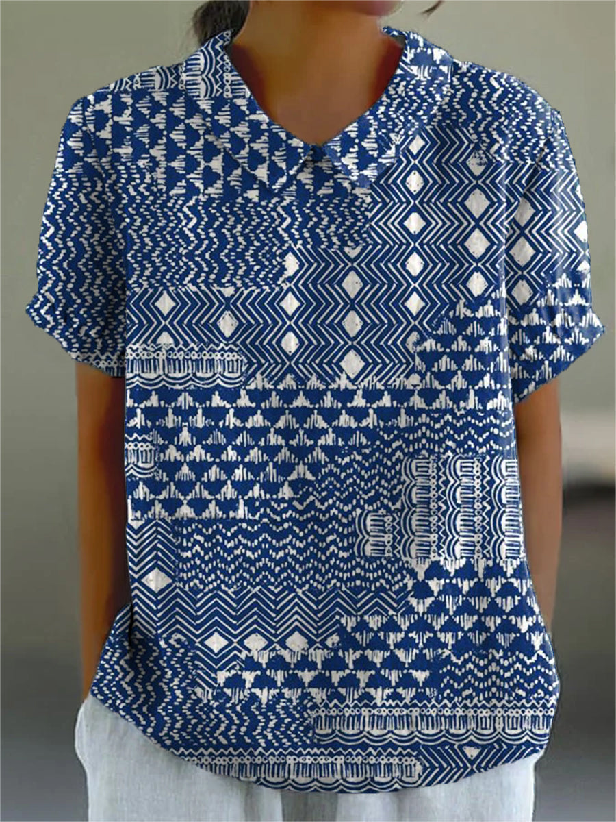 Zara | Blue tribal print blouse