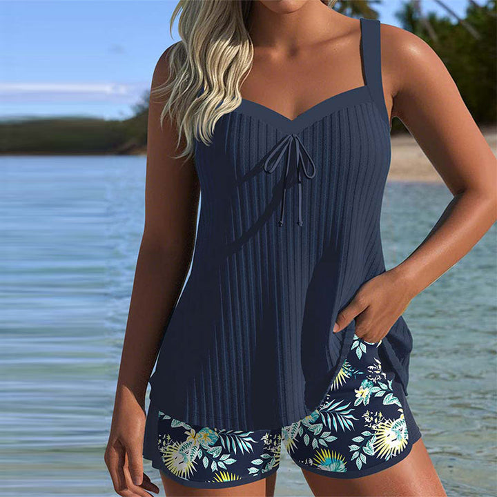 Sarah | Striped Tankini with Two-Piece Beach Shorts