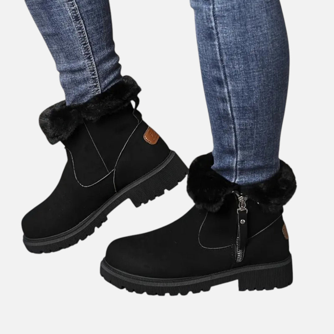 Elara | Women's Fleece-Lined Boots With Fur Trim And Slip On Design | Cozy