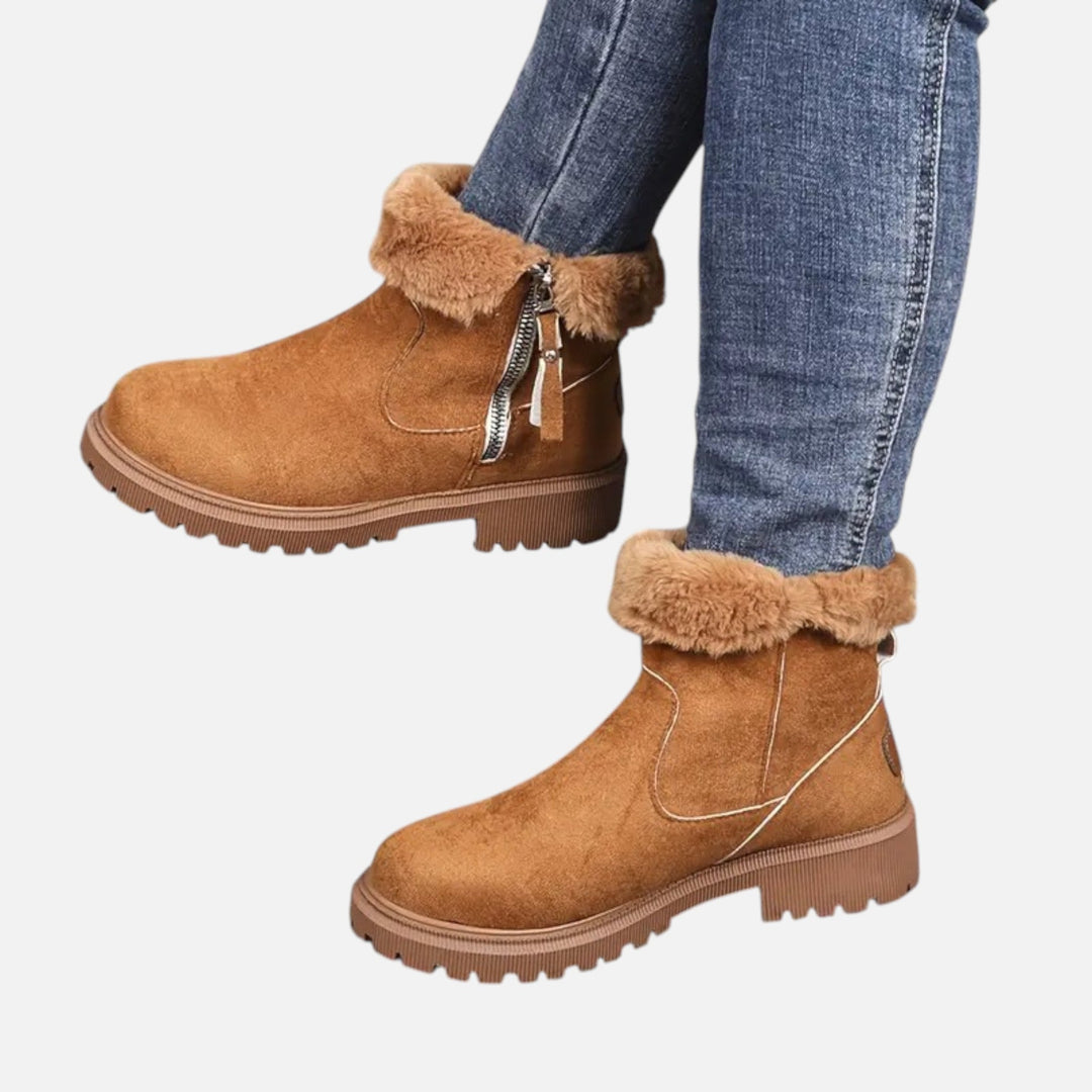 Elara | Women's Fleece-Lined Boots With Fur Trim And Slip On Design | Cozy