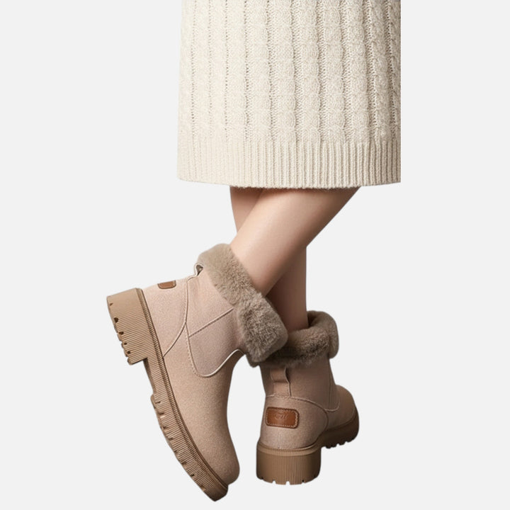 Elara | Women's Fleece-Lined Boots With Fur Trim And Slip On Design | Cozy