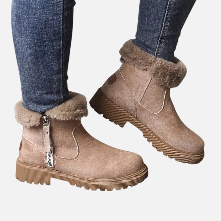 Elara | Women's Fleece-Lined Boots With Fur Trim And Slip On Design | Cozy