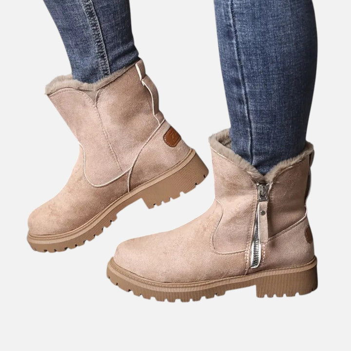 Elara | Women's Fleece-Lined Boots With Fur Trim And Slip On Design | Cozy