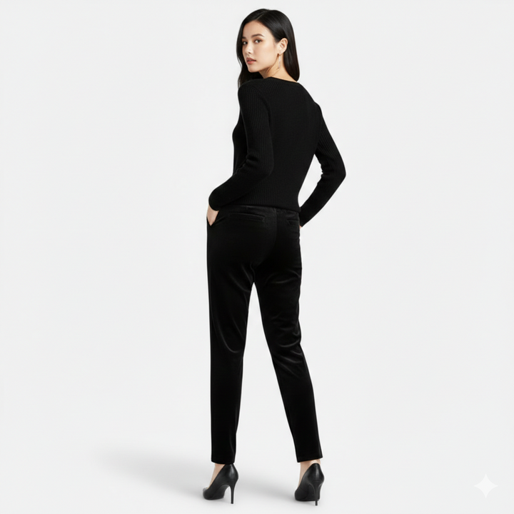 Sophia | Women's Velvet Straight-Leg Trousers With Pockets And Straight Leg | Minimalist
