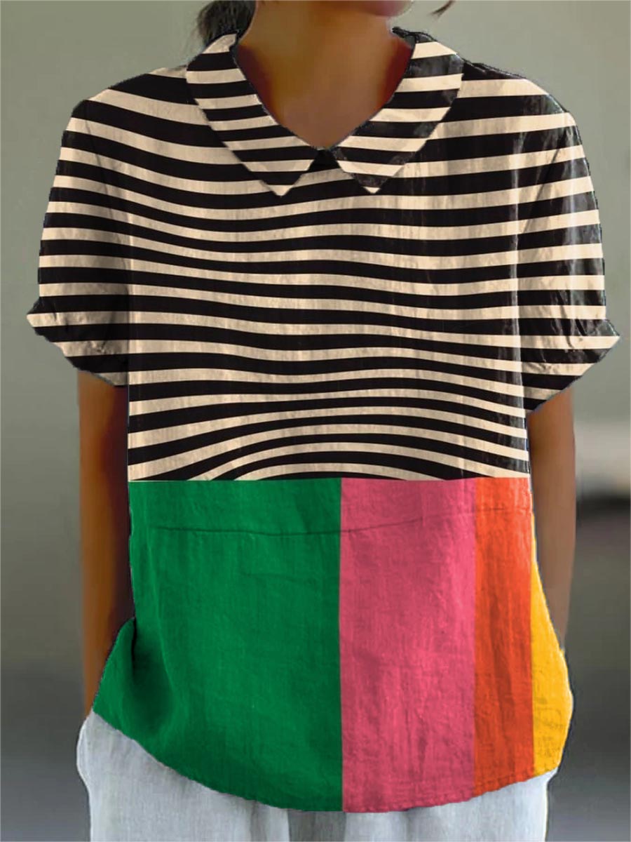 Eva | Elegant striped colour block blouse
