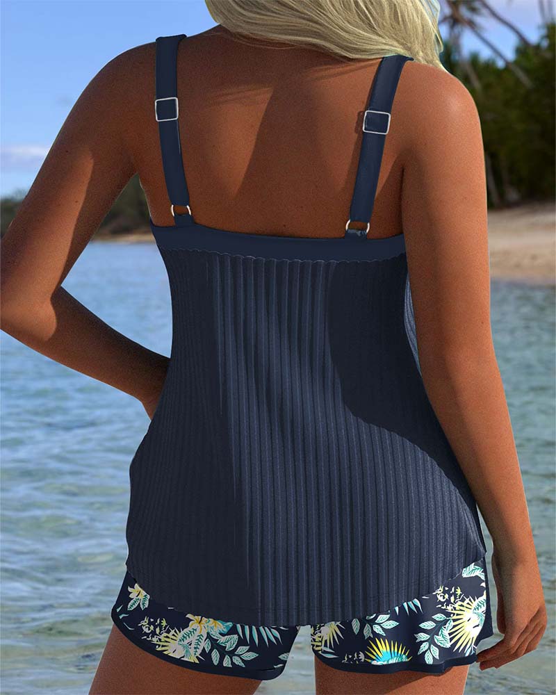 Sarah | Striped Tankini with Two-Piece Beach Shorts