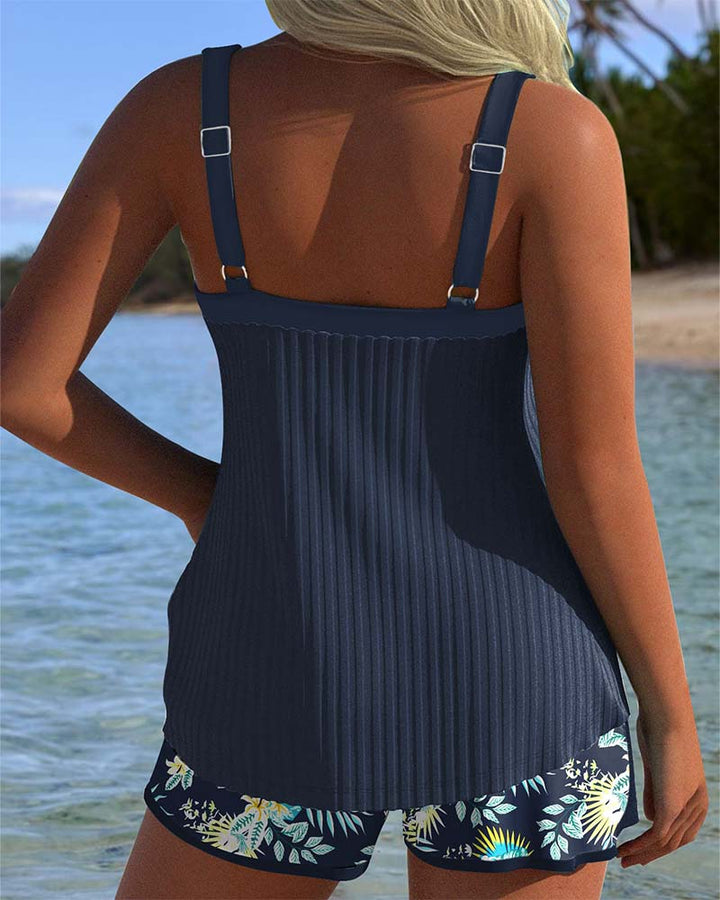 Sarah | Striped Tankini with Two-Piece Beach Shorts